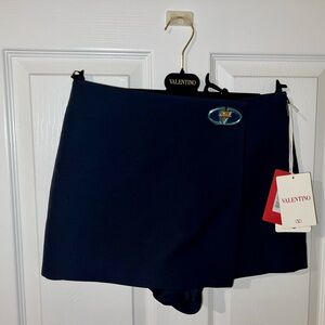 Valentino Dark Blue Skirt with Emblem Accent